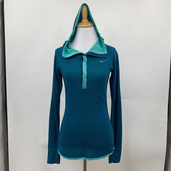 Nike Running Hoodie Shirt XS Extra Small Dri Fit Half Snap Placket Wool Blend - Picture 2 of 15